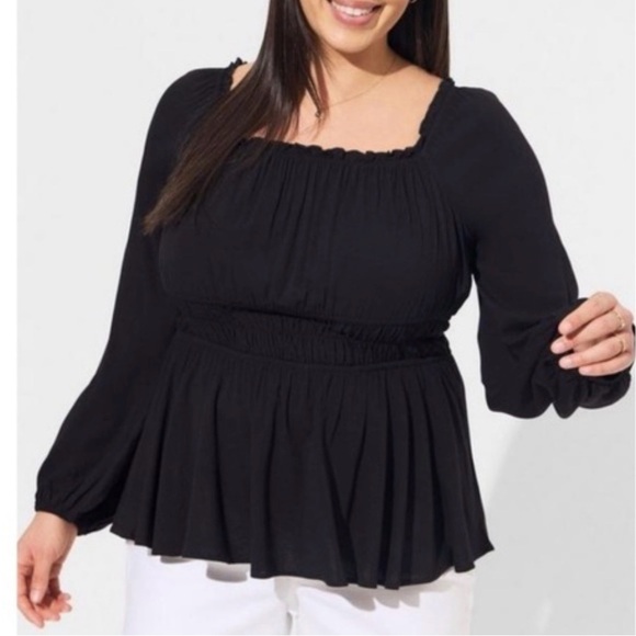 torrid Tops - Torrid Black Rayon Slub Waist Detail Blouson Sleeve Blouse NWT Size 3X